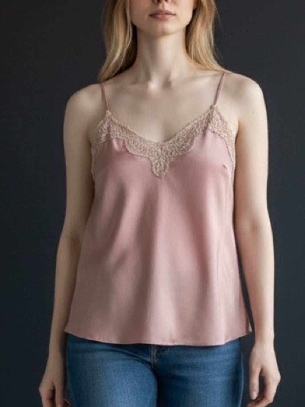 Heartloom Dusty Pink Lace-Trim Silk Camisole
